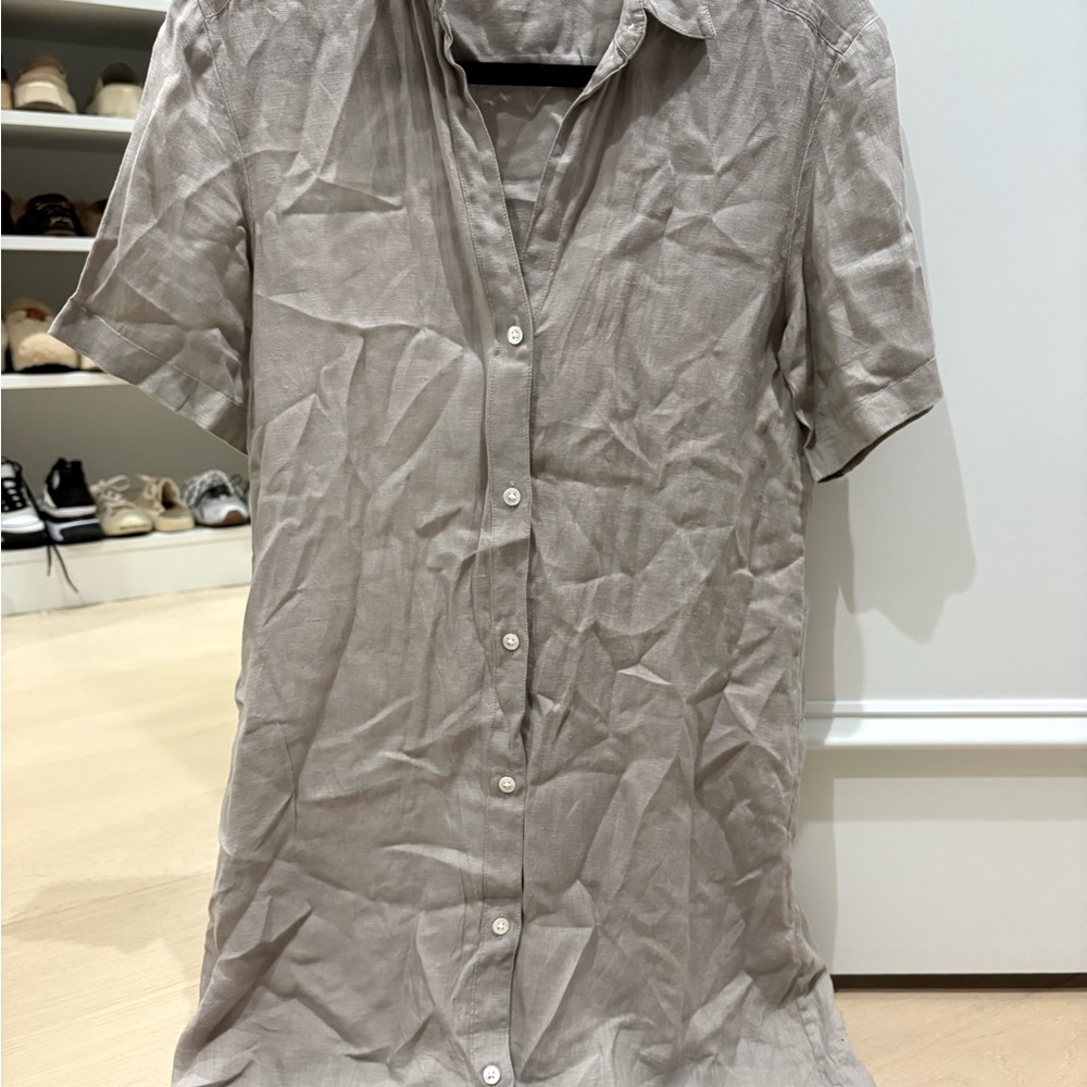 James Perse Taupe short sleeve button dress size 0